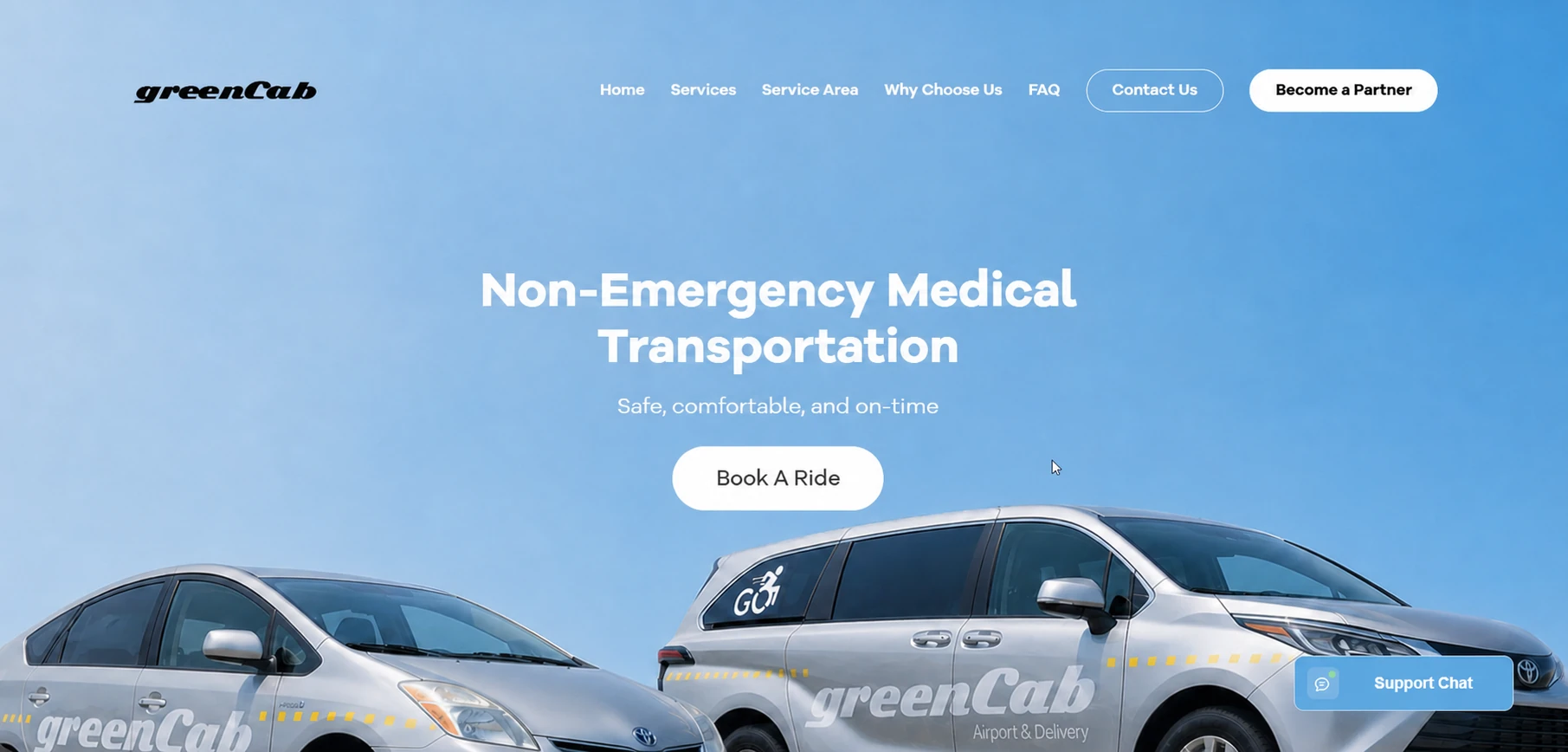 GreenCab live transportation website homepage